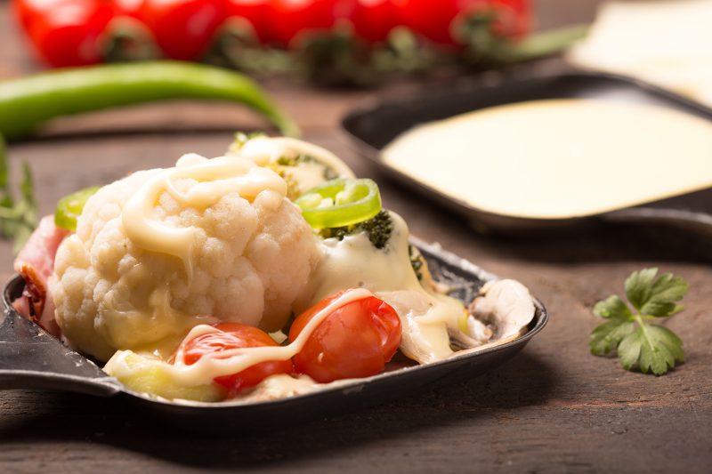 healthy ingredients for raclette with sliced cheese