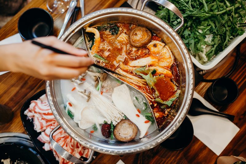 Hot pot korean meal in a table.