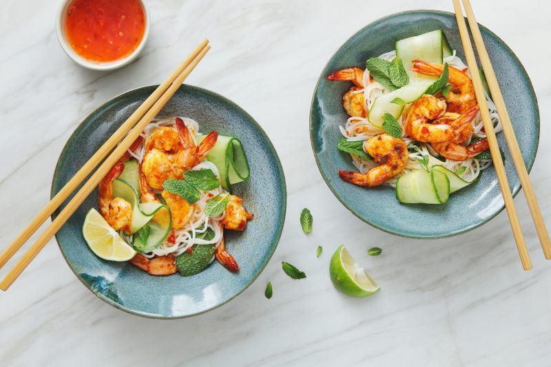 Prawn noodle salad with chilli and lime dressing