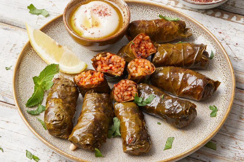 Dolmades mit w&uuml;rziger Reisf&uuml;llung & Joghurt-Dip