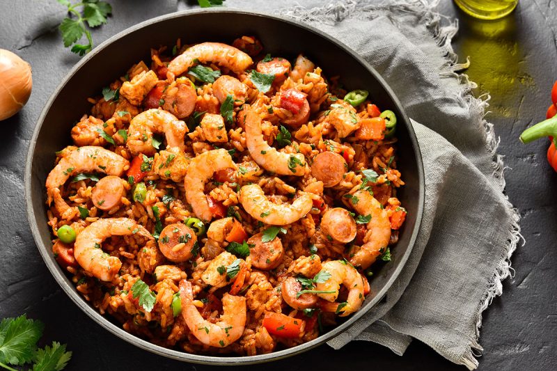 Jambalaya mit Garnelen, H&auml;hnchen & Cajun Gew&uuml;rz