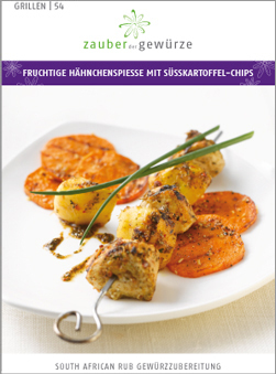 Fruchtige Hähnchenspiesse mit Süsskartoffeln-Chips
