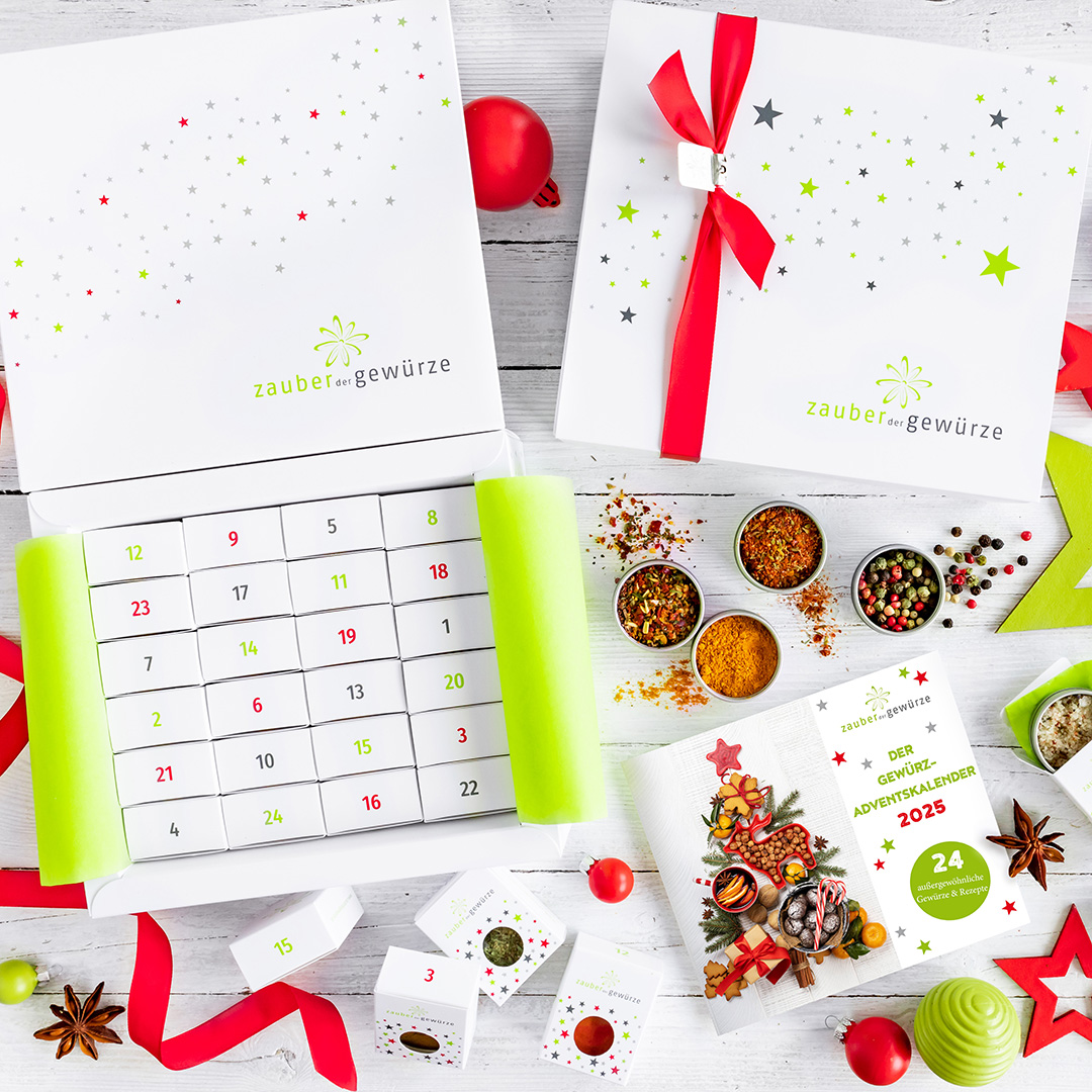Gewürz Adventskalender weiß und Tee Adventskalender im Set
