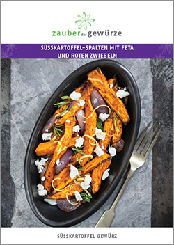 Süsskartoffel-Spalten mit Feta und roten Zwiebeln