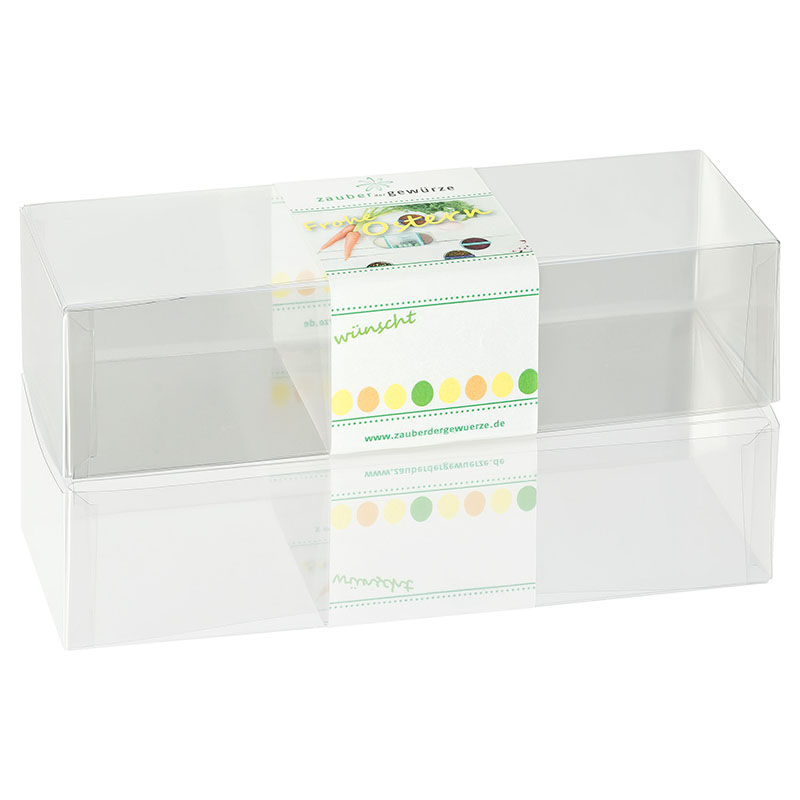Klarsicht-Box Frohe Ostern (Möhre) 3-er (leer) für eigene Gewürz-Auswahl
