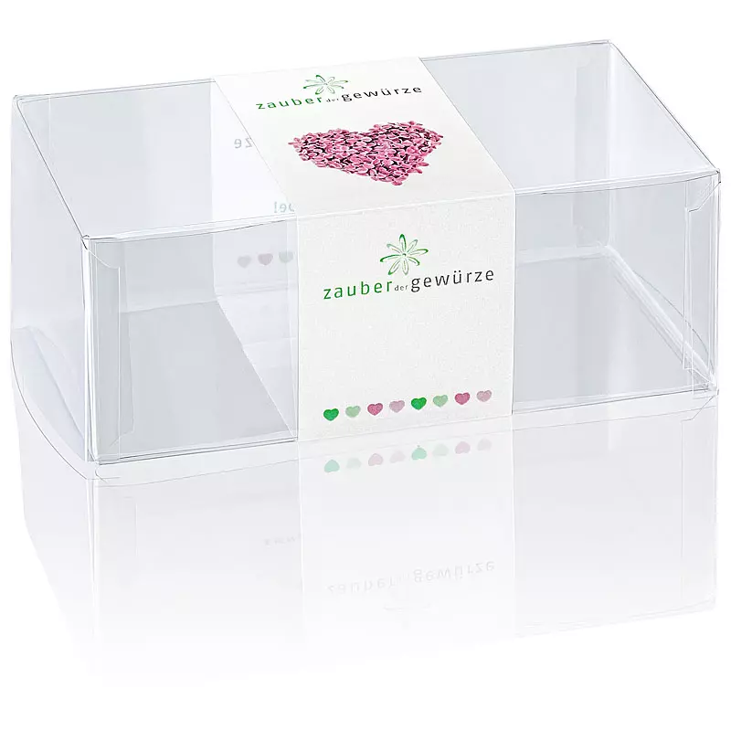 Klarsicht-Box lila Herz 2-er (leer) für eigene Gewürz-Auswahl